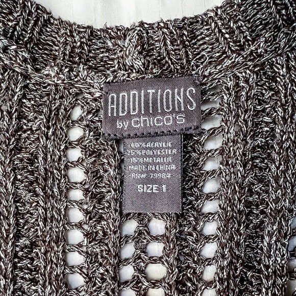 Chico's Additions Cardigan Sweater Gray Silver Metallic Open Knit - Picture 4 of 7